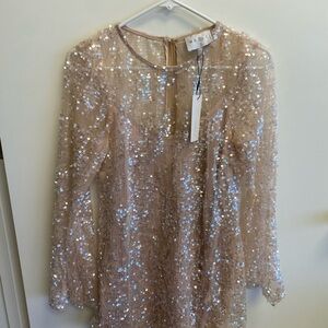 MARBLE Champagne Sequin Long-Sleeve Tunic Top